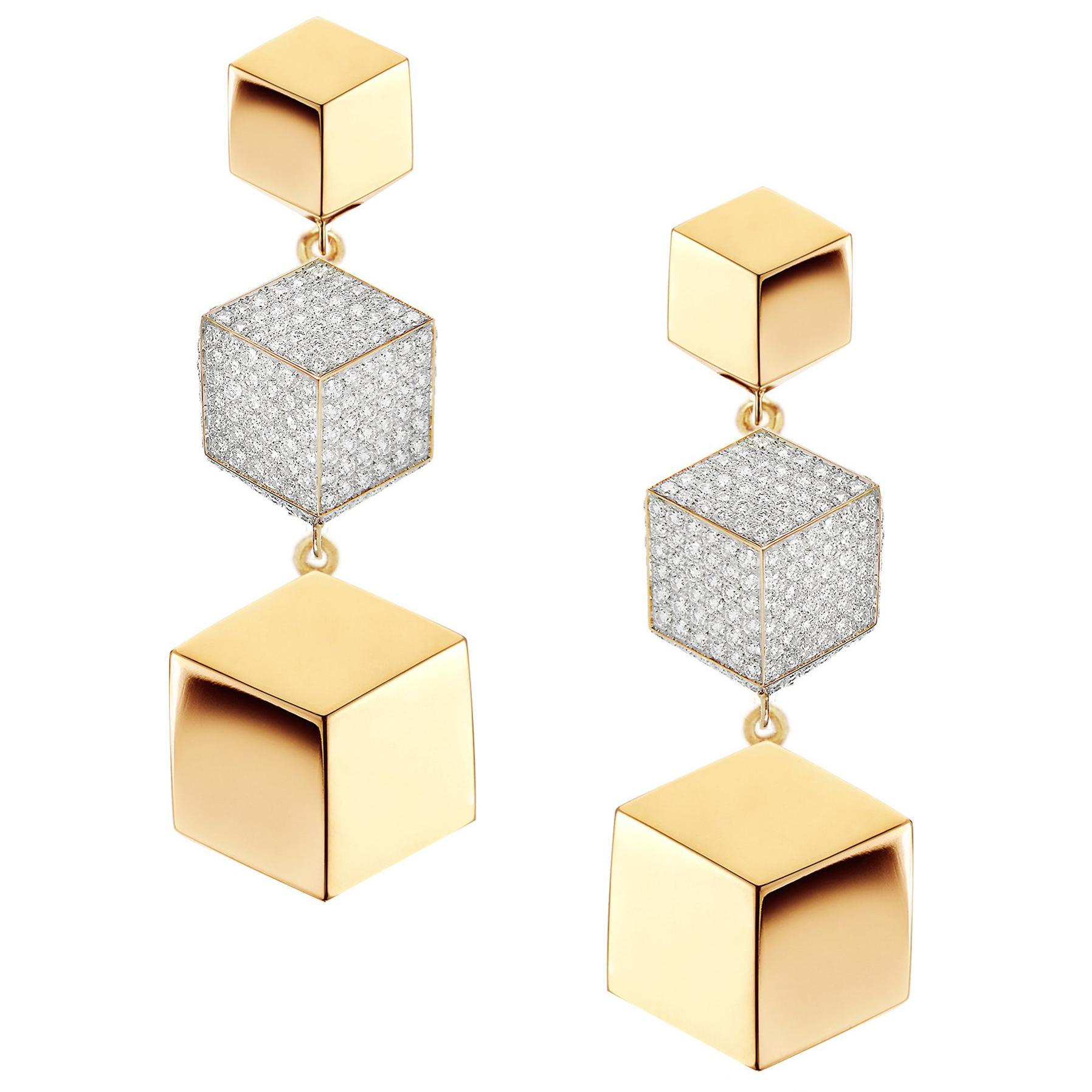 Paolo Costagli 18 Karat Yellow Gold Brillante Earrings with Diamonds, 0.89 Carat For Sale