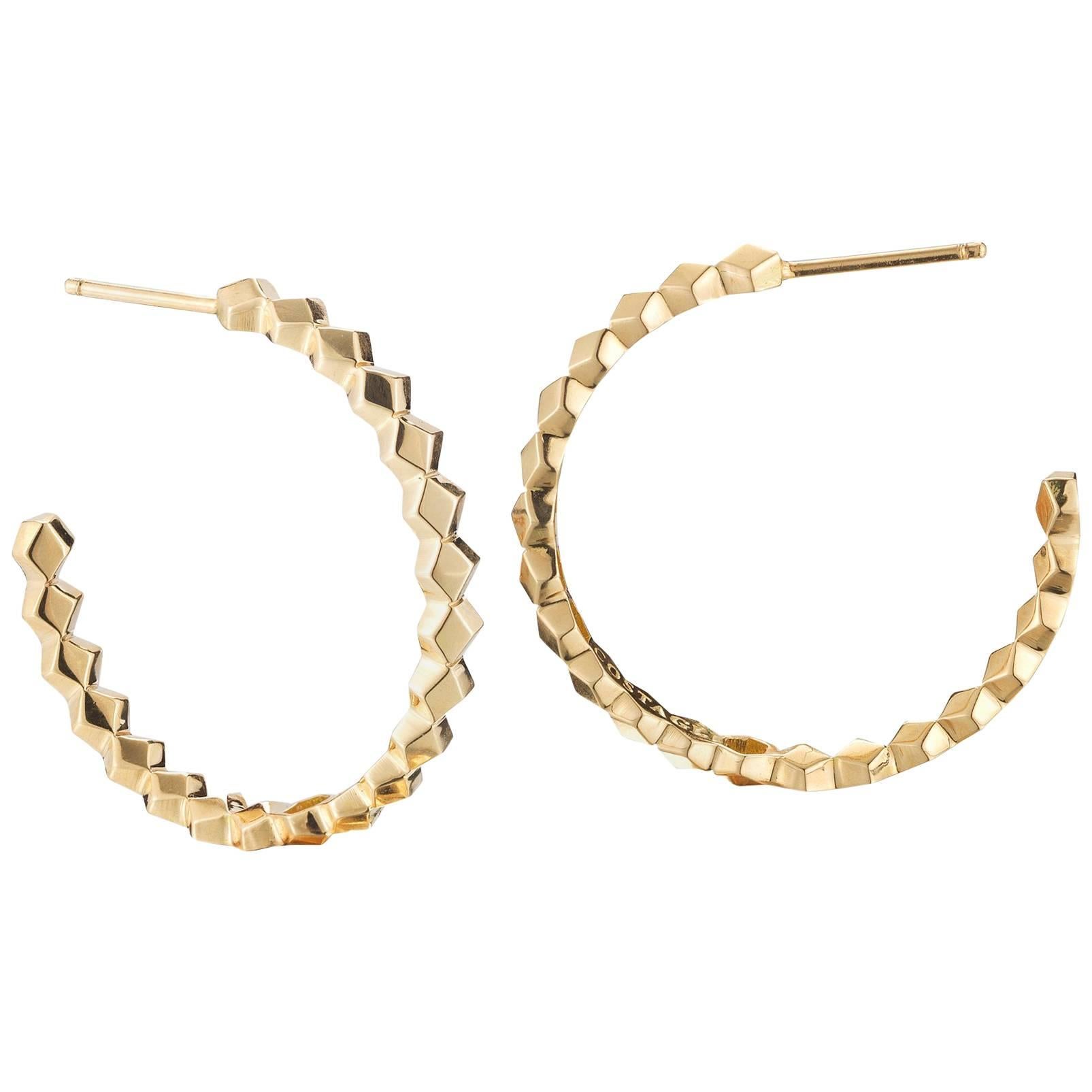 Paolo Costagli 18 Karat Yellow Gold Brillante Hoop Earrings, Medium For Sale