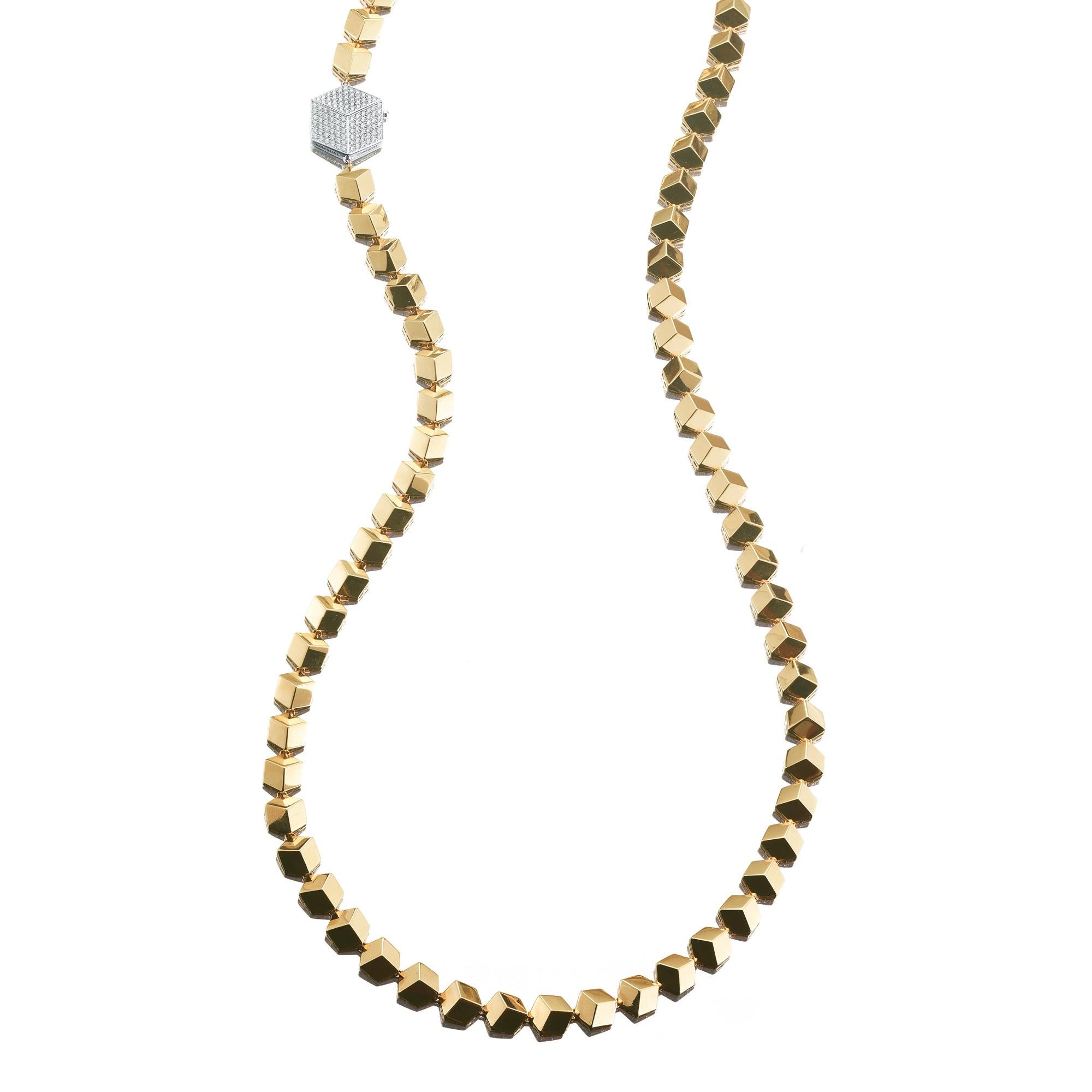 Paolo Costagli 18 Karat Yellow Gold Brillante Necklace with Diamond Clasp For Sale
