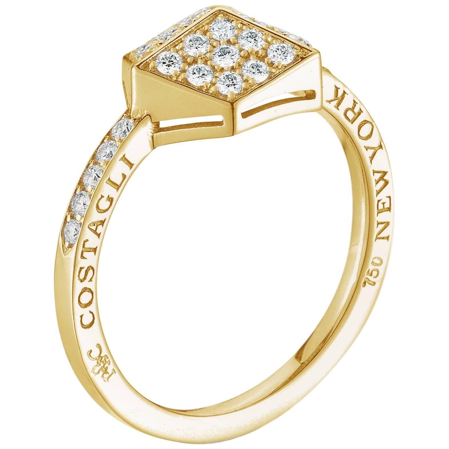 Paolo Costagli 18 Karat Yellow Gold Brillante Stackable Ring with Diamonds For Sale