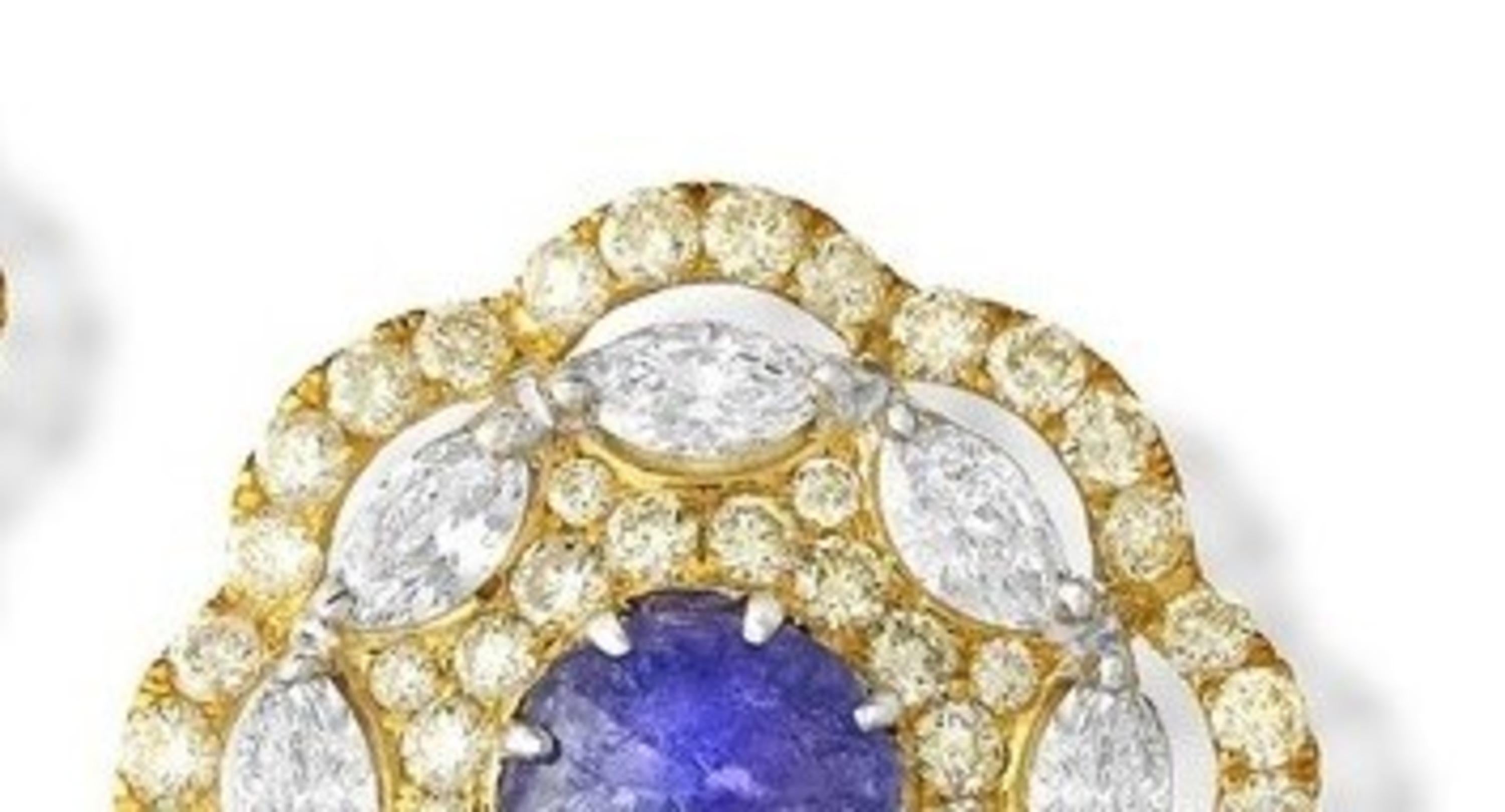 18 Karat Yellow Gold, Brilliant Cut Diamonds and Tanzanite Studded Ear Clips In New Condition In MUMBAI, IN