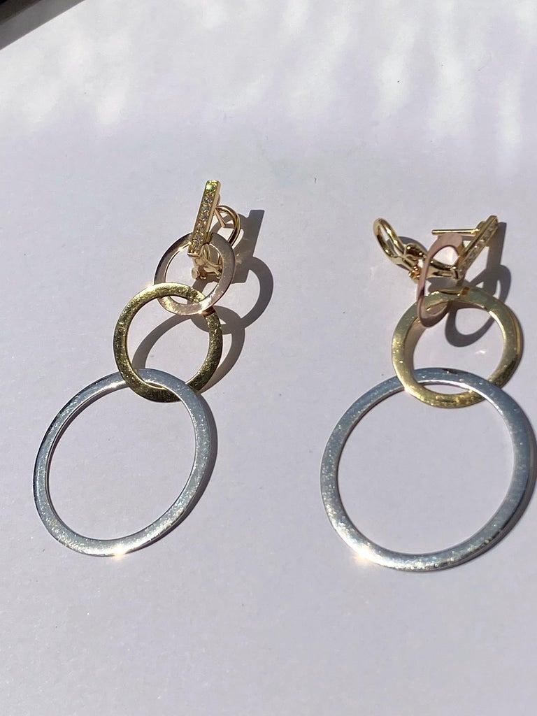 Modern 18 Karat Gold 0.20 Carats White Diamond Dangle Hoops Earrings For Sale