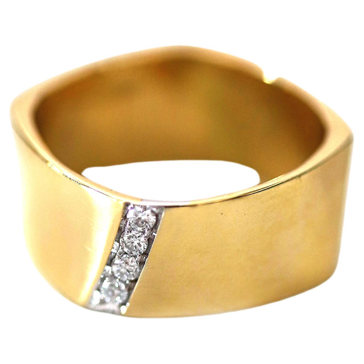 Unisex-Ring, 18 Karat Gelbgold, weiße Diamanten im Brillantschliff, Banddesign 