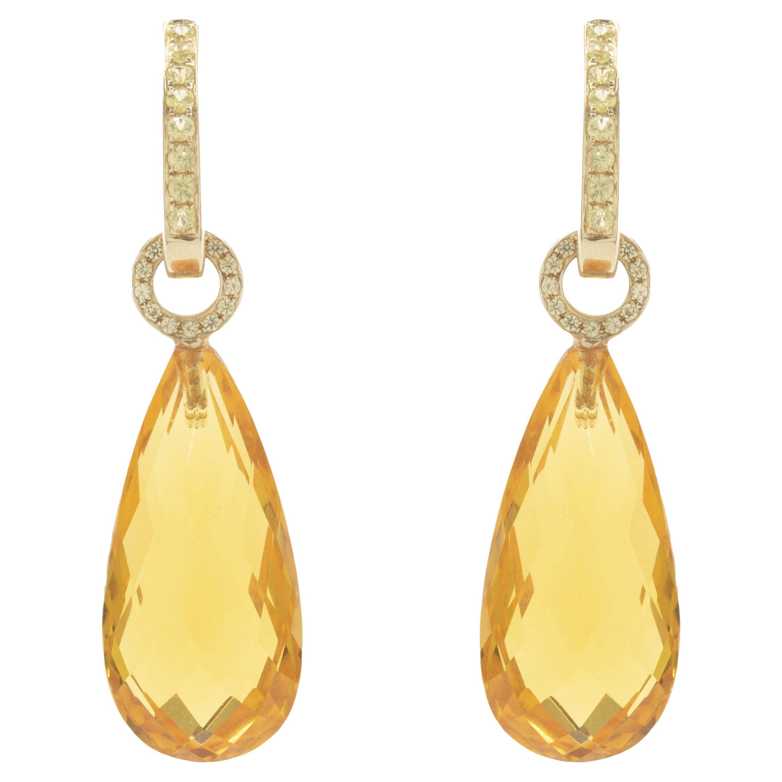 18 Karat Yellow Gold Briolette Citrine and Fancy Yellow Diamond Drop Earrings