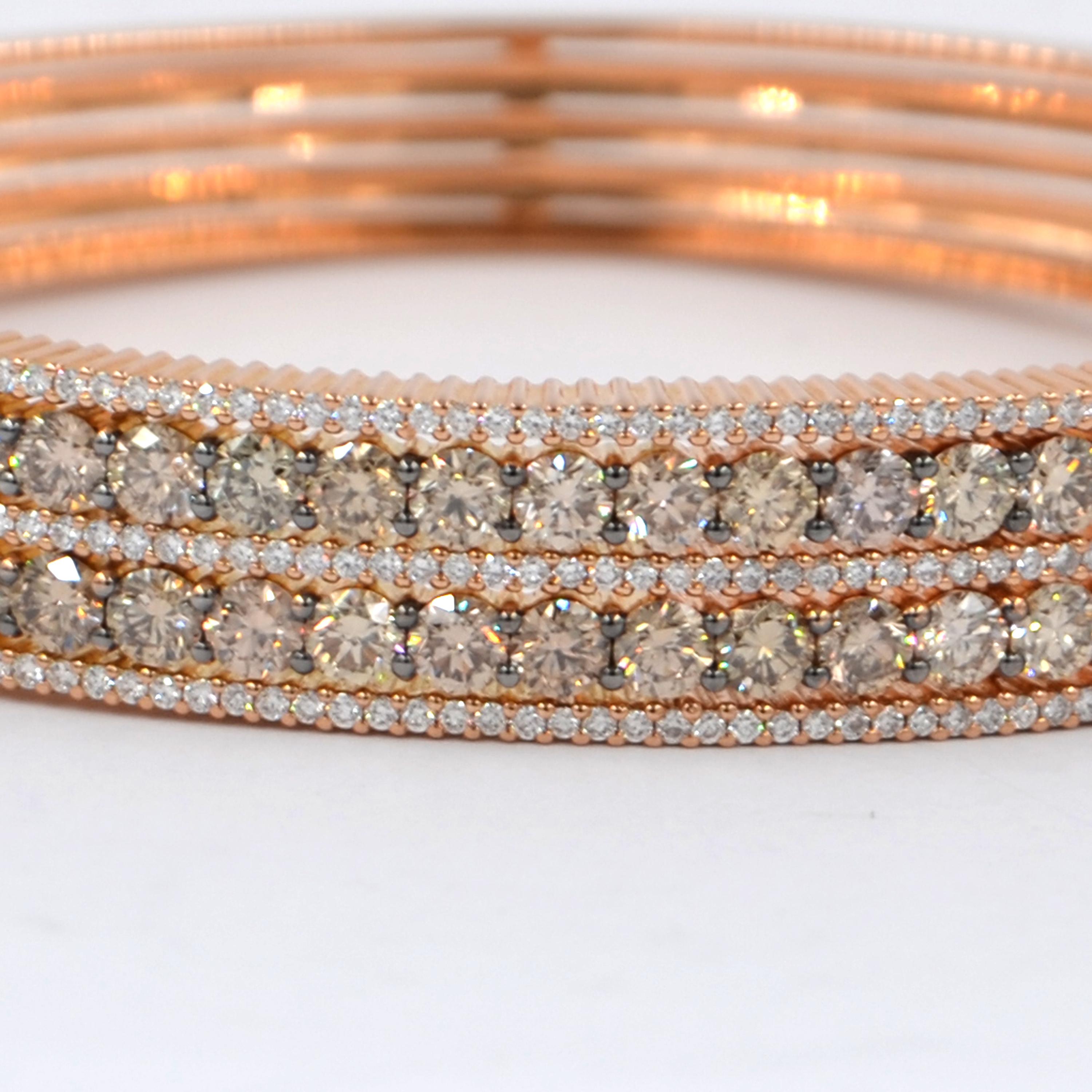 18 Karat Rose Gold Brown and White Diamonds Garavelli Bracelet For Sale 4