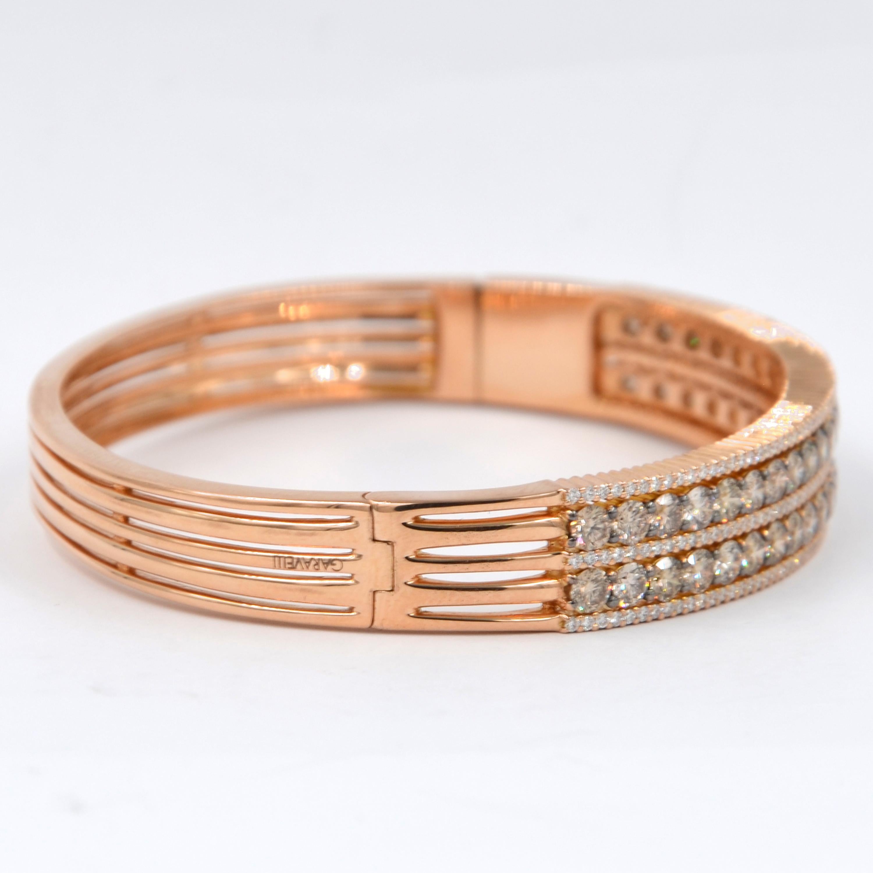 Women's or Men's 18 Karat Rose Gold Brown and White Diamonds Garavelli Bracelet For Sale