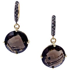 18 Karat Yellow Gold Brown Diamonds and Smokey Quartz Garavelli Earrings