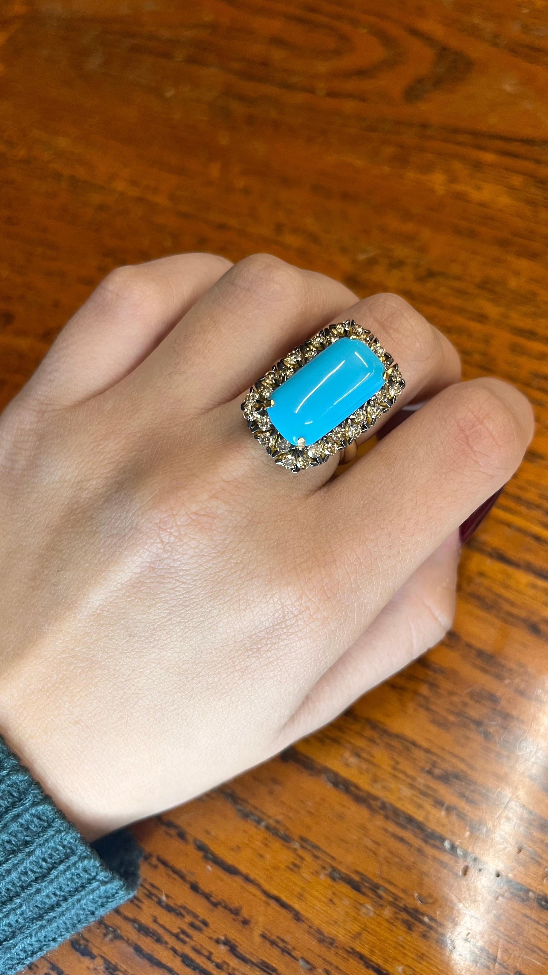 Anello Garavelli in oro giallo 18 carati con diamanti marroni e turchese in vendita 5