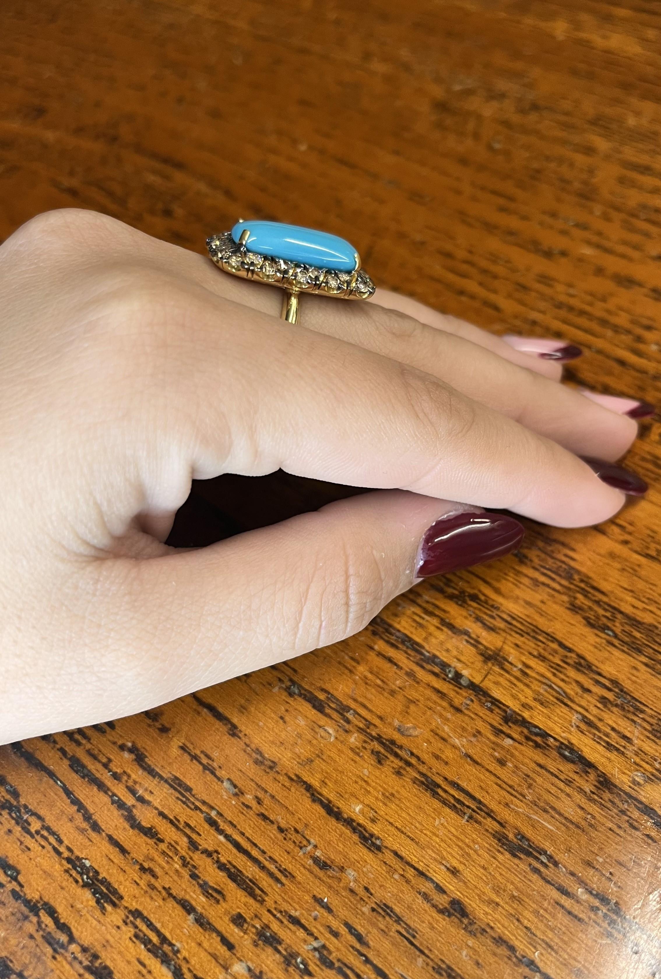 Anello Garavelli in oro giallo 18 carati con diamanti marroni e turchese in vendita 6