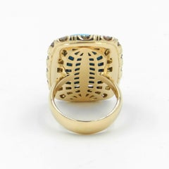 18 Karat Yellow Gold Brown Diamonds and Turquoise Garavelli Ring