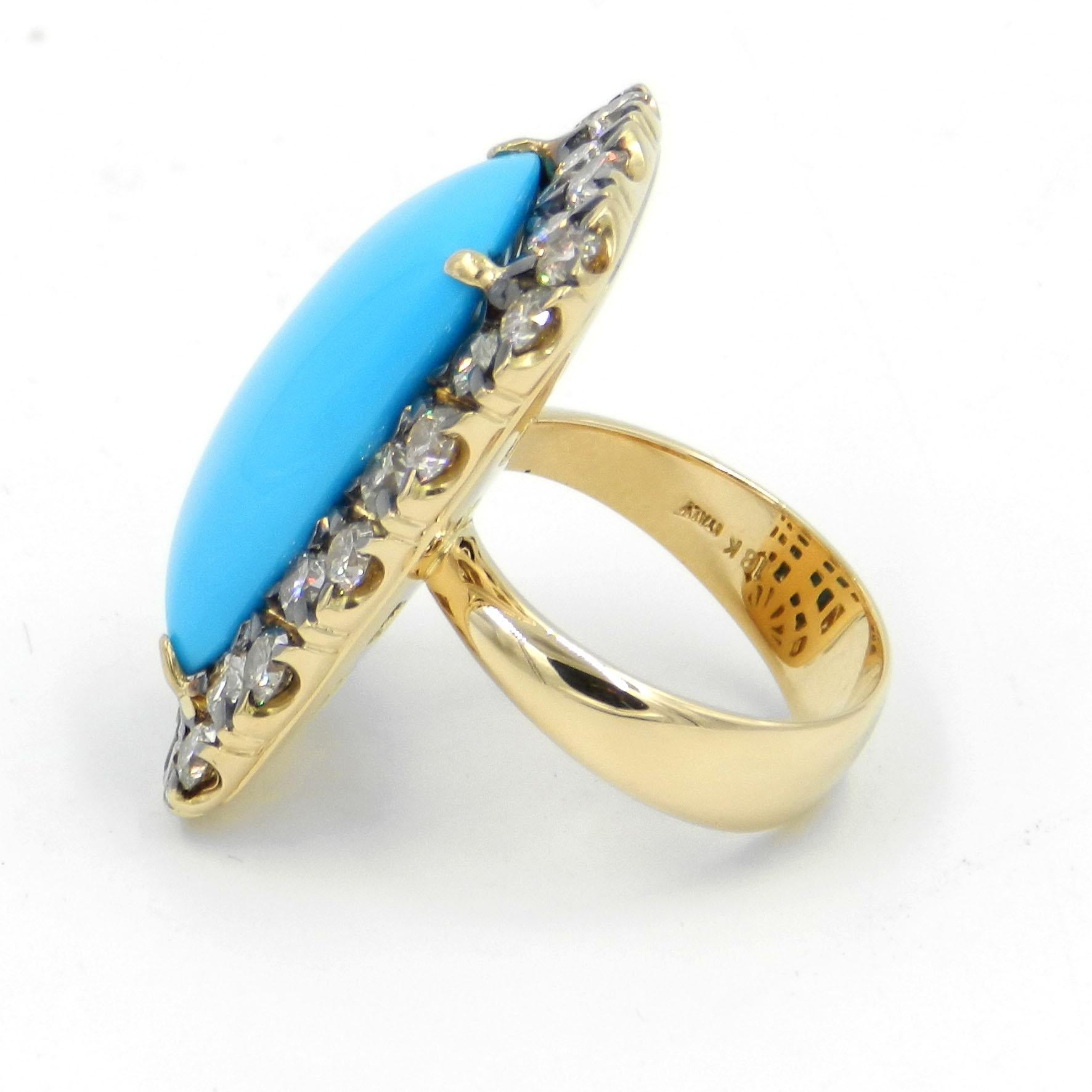 18 Karat Yellow Gold Brown Diamonds and Turquoise Garavelli Ring For Sale 1