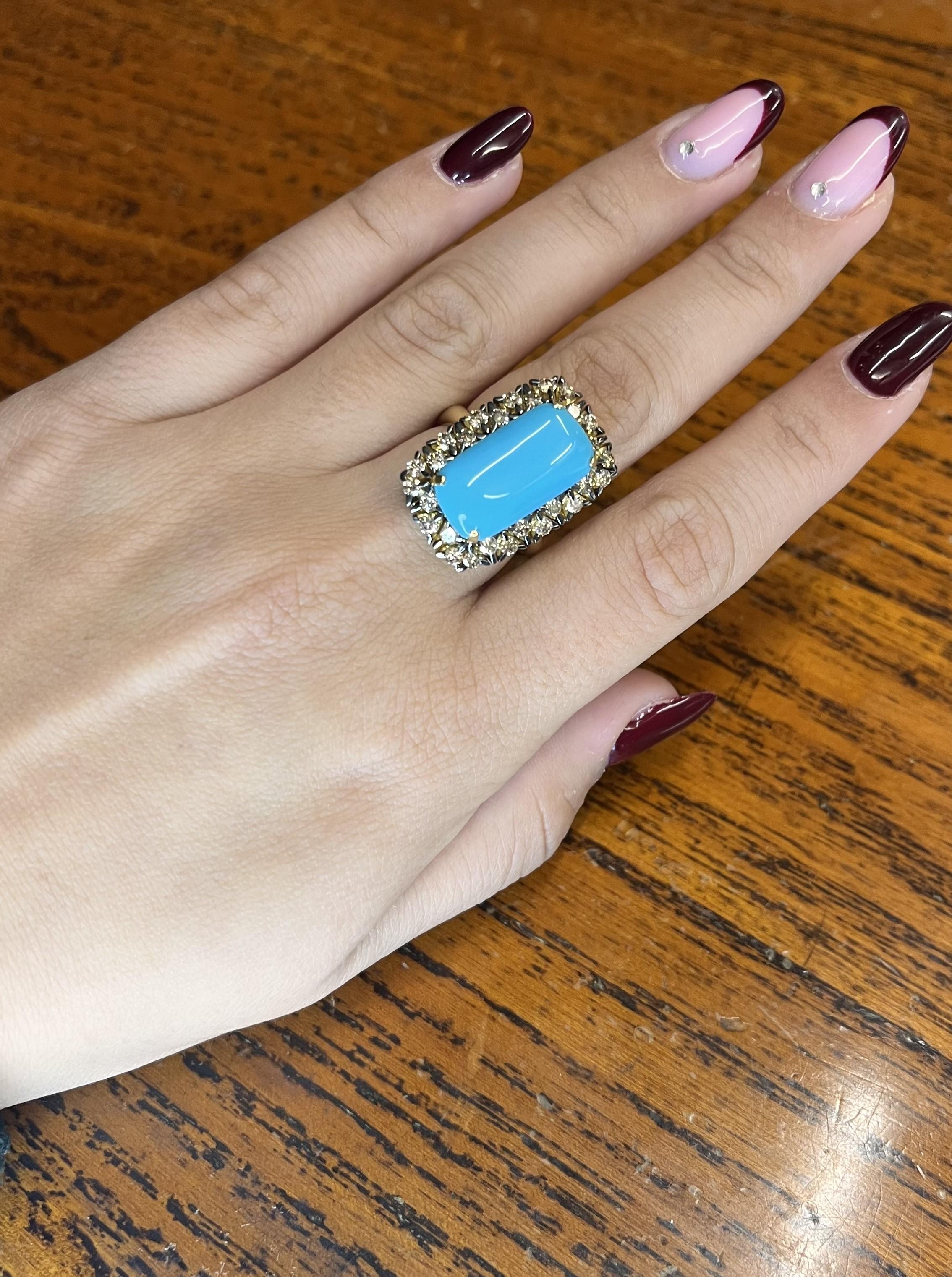 Anello Garavelli in oro giallo 18 carati con diamanti marroni e turchese in vendita 4