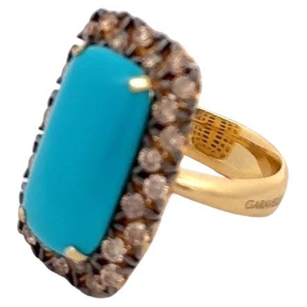 Bague Garavelli en or jaune 18 carats, diamants bruns et turquoise