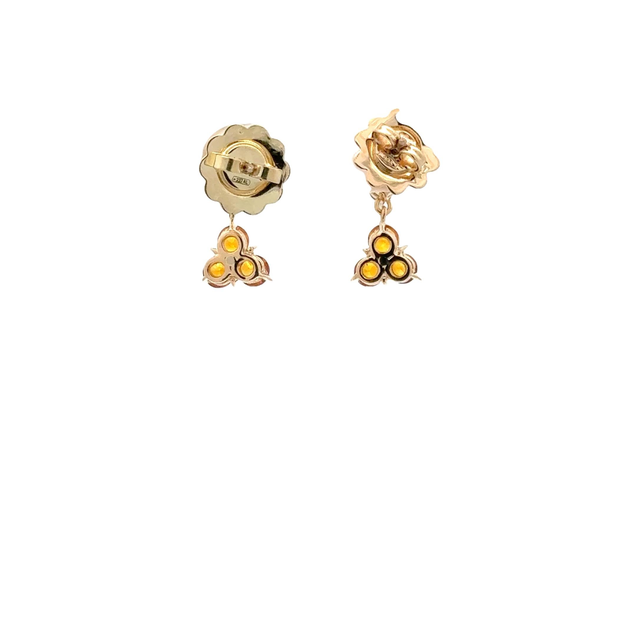 Taille ronde Or jaune 18 carats Diamants Brown et saphirs jaunes Garavelli  Boucles d'oreilles en vente