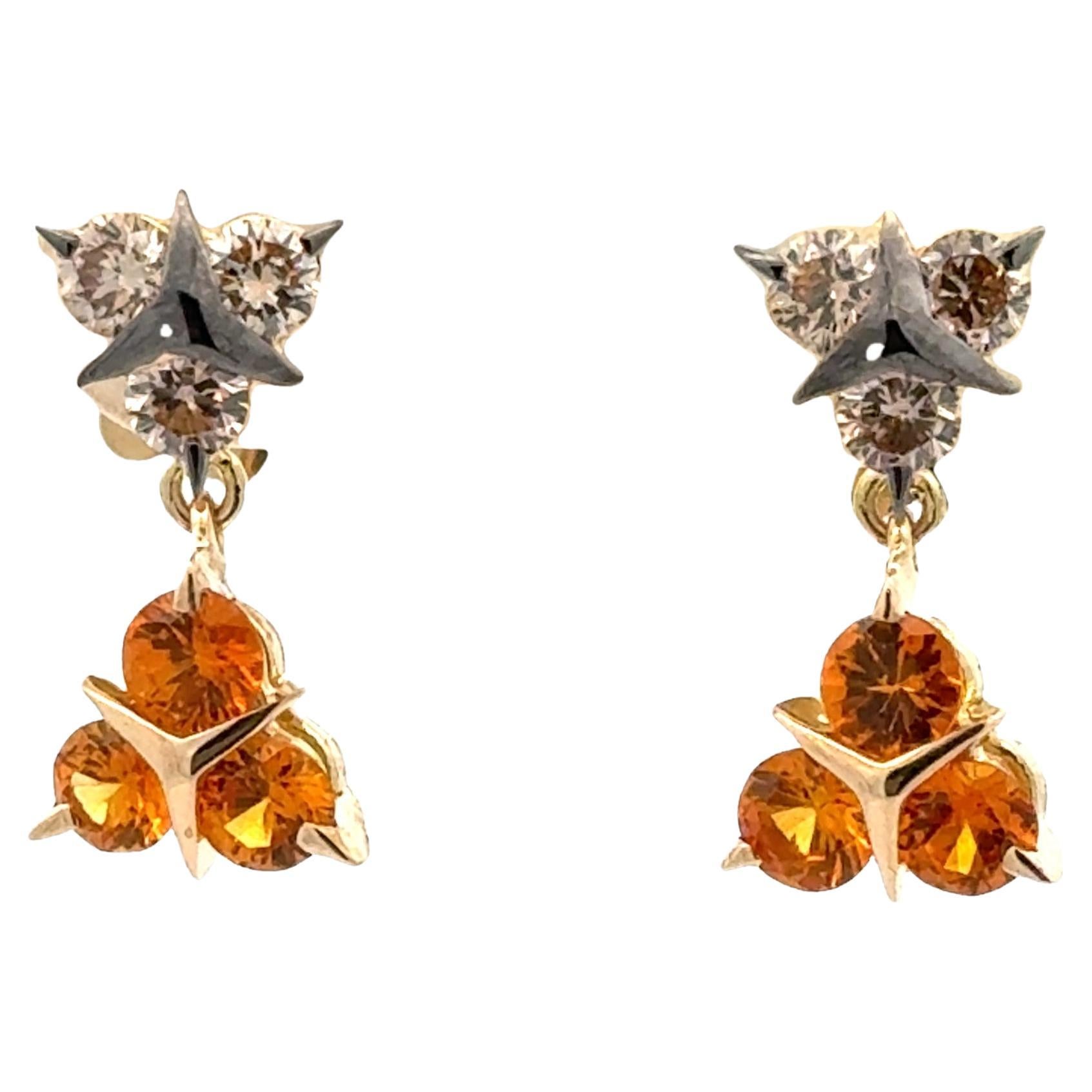 18 Karat Yellow Gold Brown Diamonds and Yellow Sapphires Garavelli  Earrings