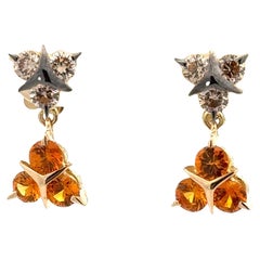 18 Karat Yellow Gold Brown Diamonds and Yellow Sapphires Garavelli  Earrings