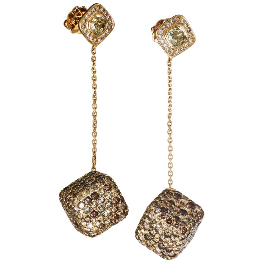 18 Karat Gelbgold Braune Diamanten Ohrringe Aenea Jewellery