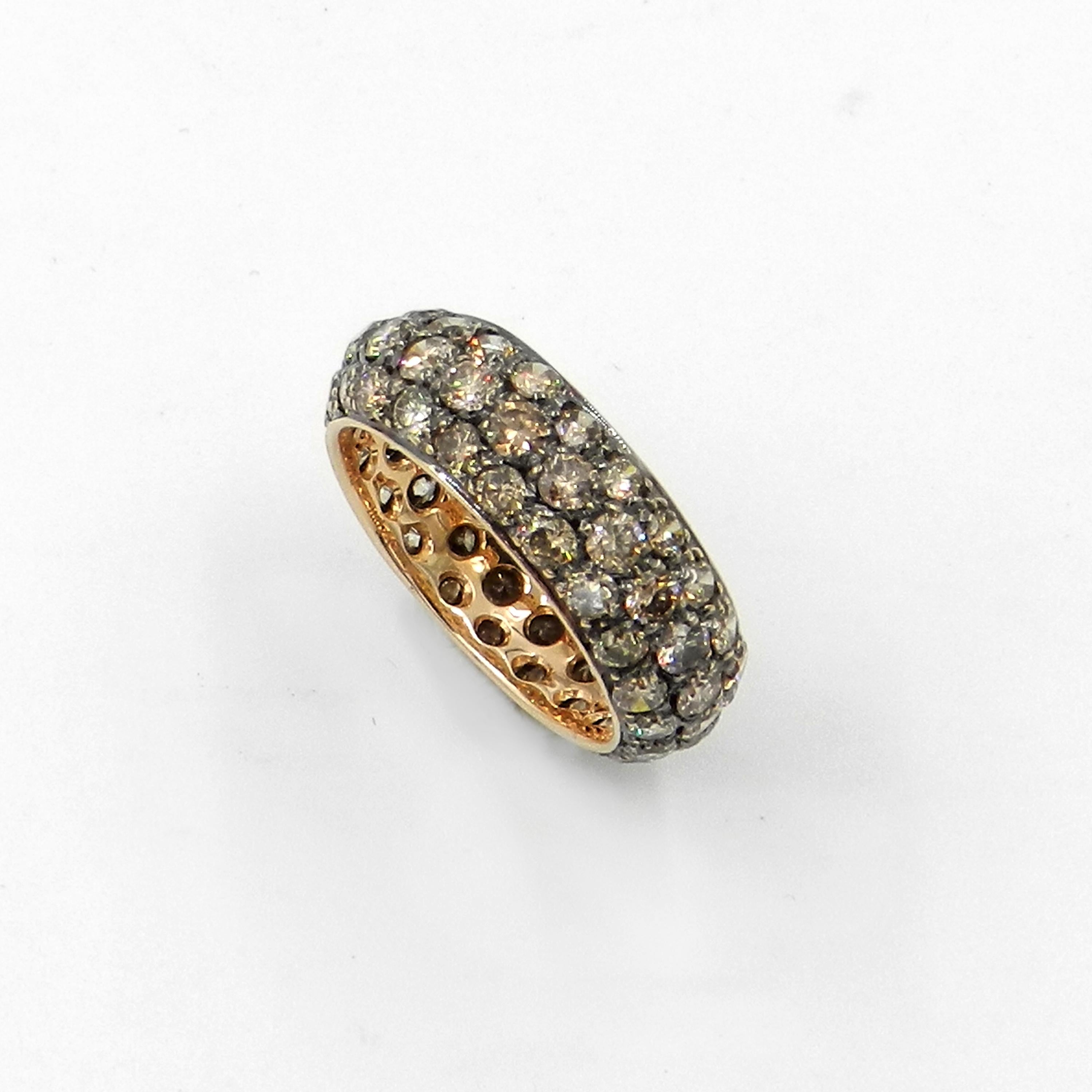 18KT Yellow Gold Brown Diamonds Garavelli Band Ring 
Ring width MM.6   Finger size 53
Made in Italy in Valenza
18 kt Rose Gold gr   : 6.00
BROWN DIAMONDS ct : 3.02