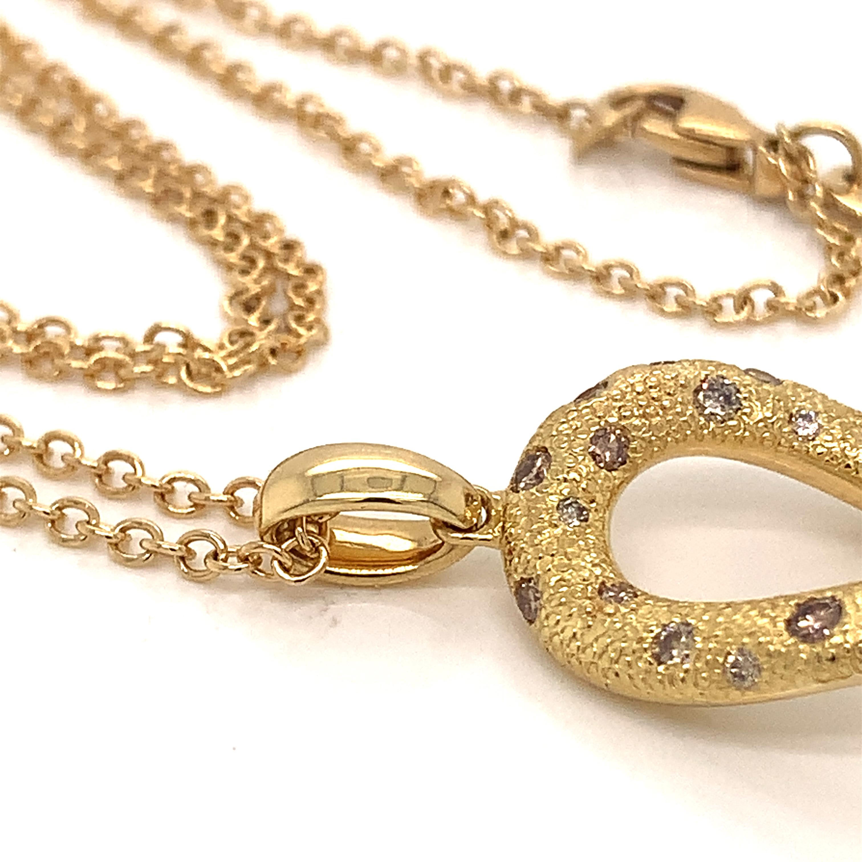 Contemporary 18 Karat Yellow Gold Brown Diamonds Garavelli Pendant with Chain