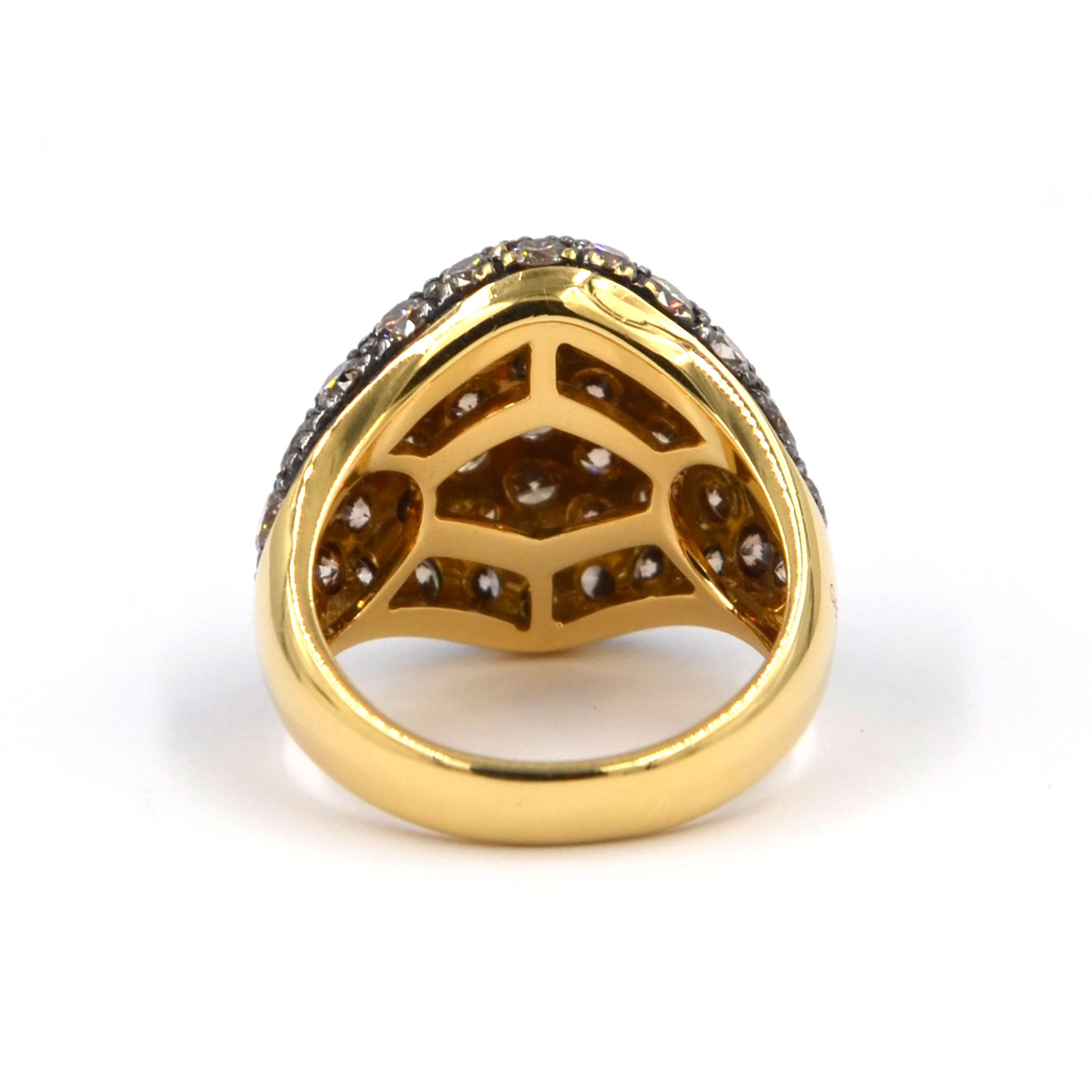 18 Karat Yellow Gold Brown Diamonds Pavè Domed Garavelli Ring In New Condition For Sale In Valenza, IT