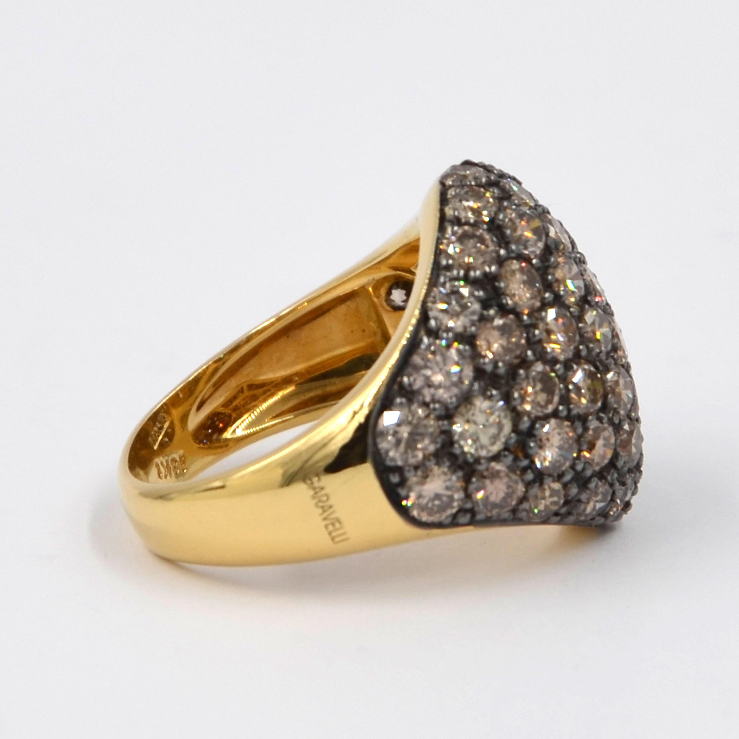 18 Karat Yellow Gold Brown Diamonds Pavè Domed Garavelli Ring For Sale 1