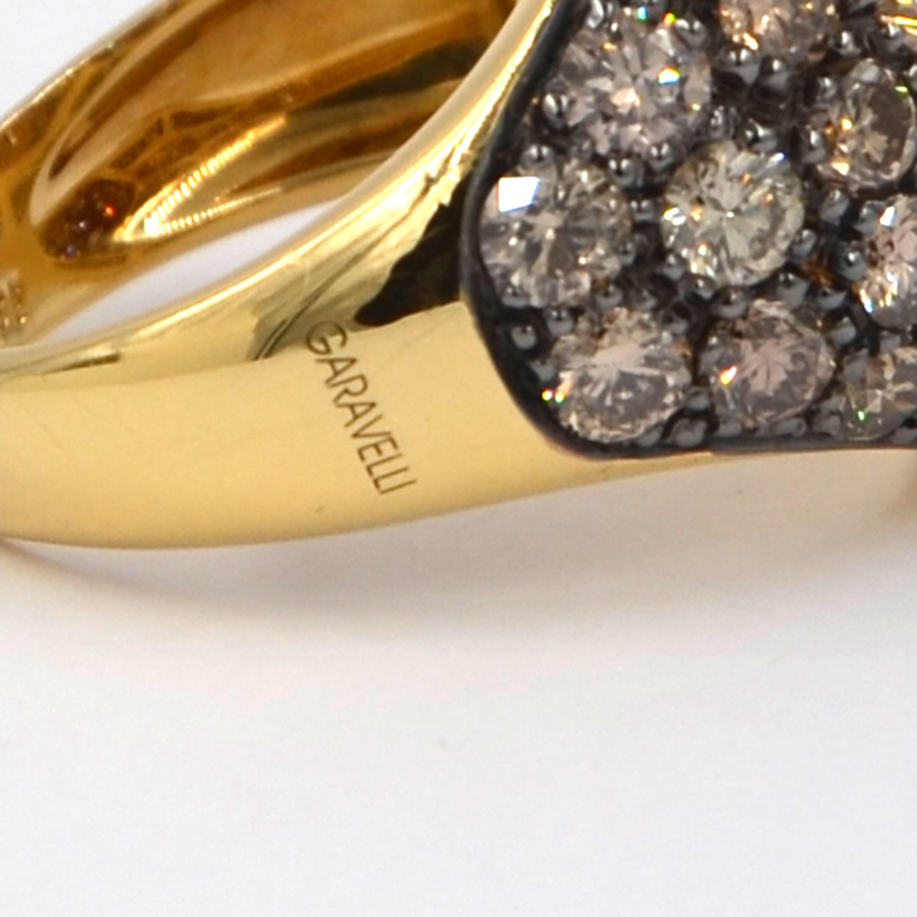 18 Karat Yellow Gold Brown Diamonds Pavè Domed Garavelli Ring For Sale 2