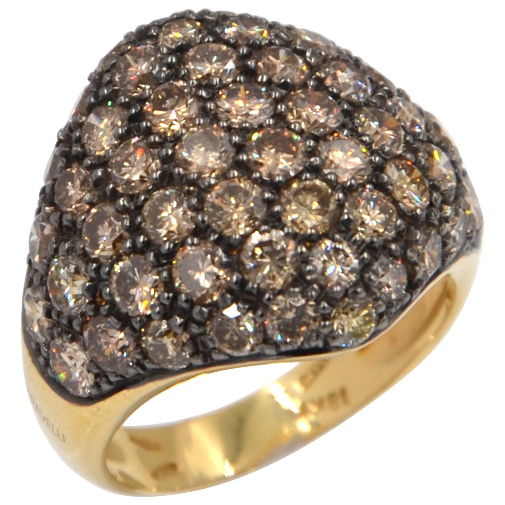 18 Karat Yellow Gold Brown Diamonds Pavè Domed Garavelli Ring For Sale