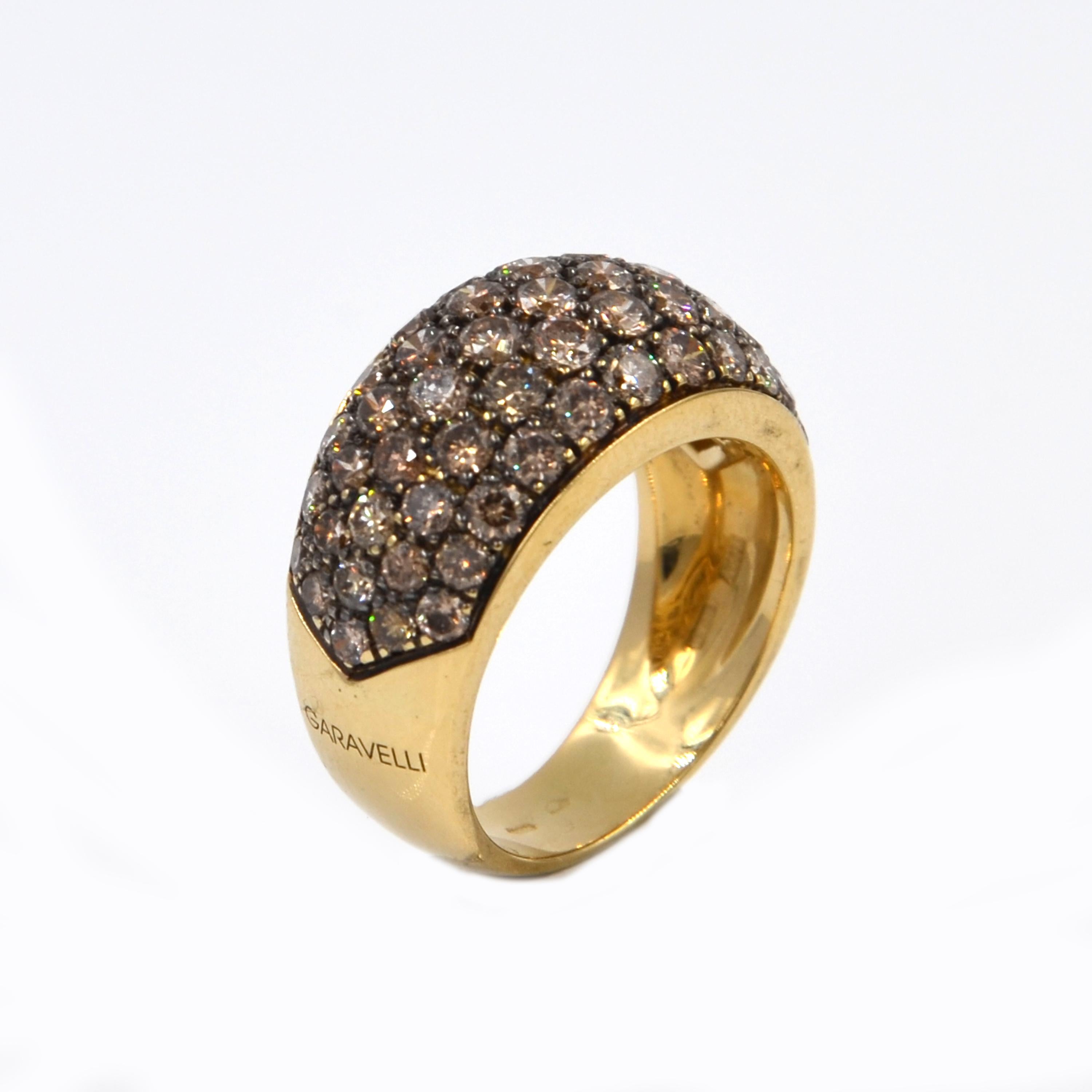 Modern 18 Karat Yellow Gold Brown Diamonds Pavè Garavelli Band Ring