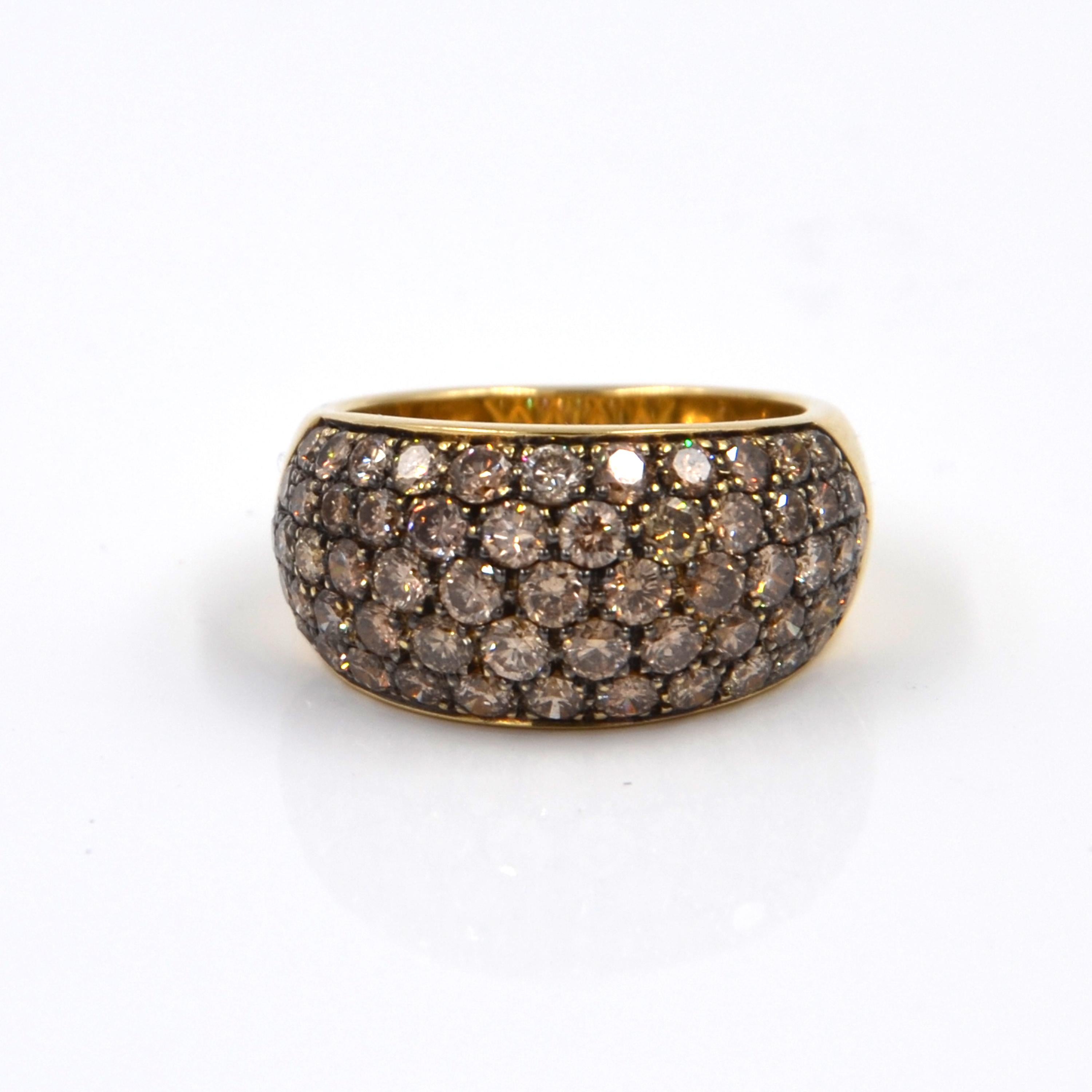 18 Karat Yellow Gold Brown Diamonds Pavè Garavelli Band Ring In New Condition In Valenza, IT