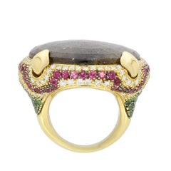 18 Karat Yellow Gold Brown Sapphire Tsavorite Tourmaline Venice Ring by Niquesa