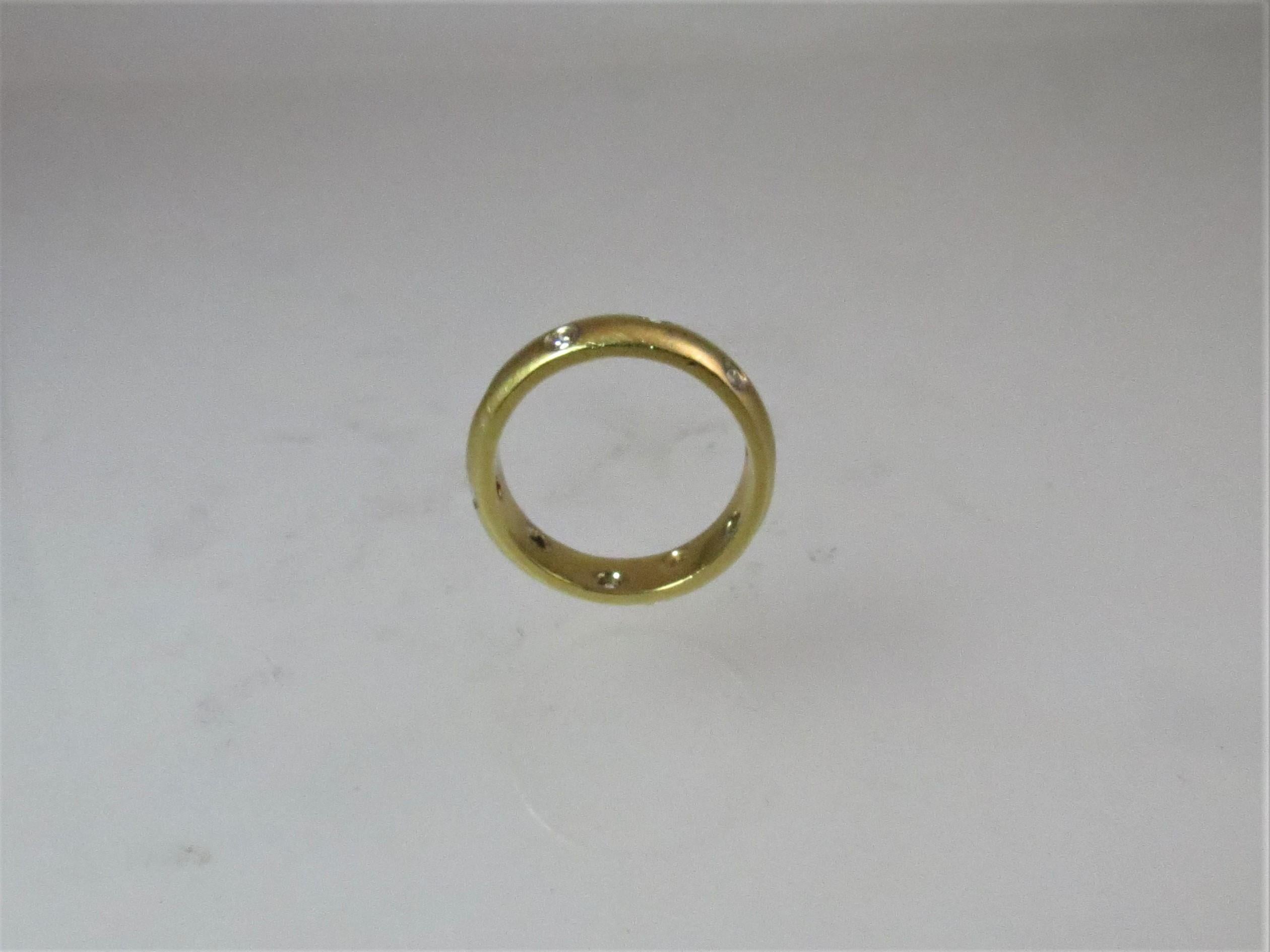 Round Cut 18 Karat Yellow Gold Brush Finish, All-Around Design Diamond Band Ring For Sale