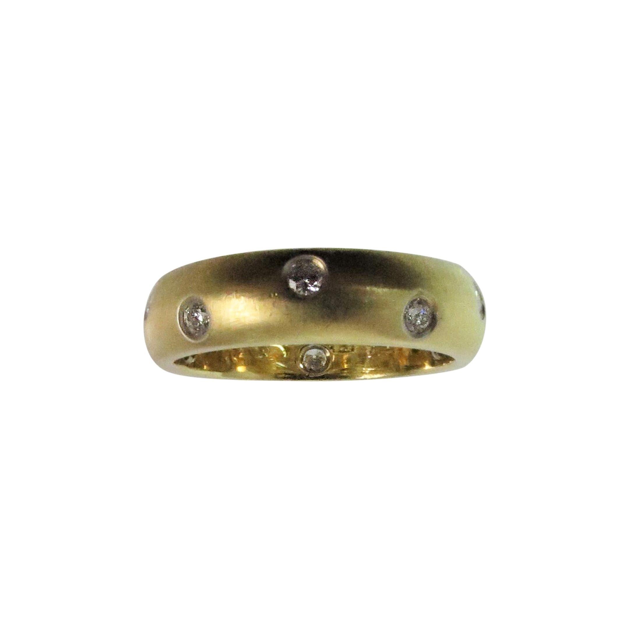 18 Karat Yellow Gold Brush Finish, All-Around Design Diamond Band Ring For Sale