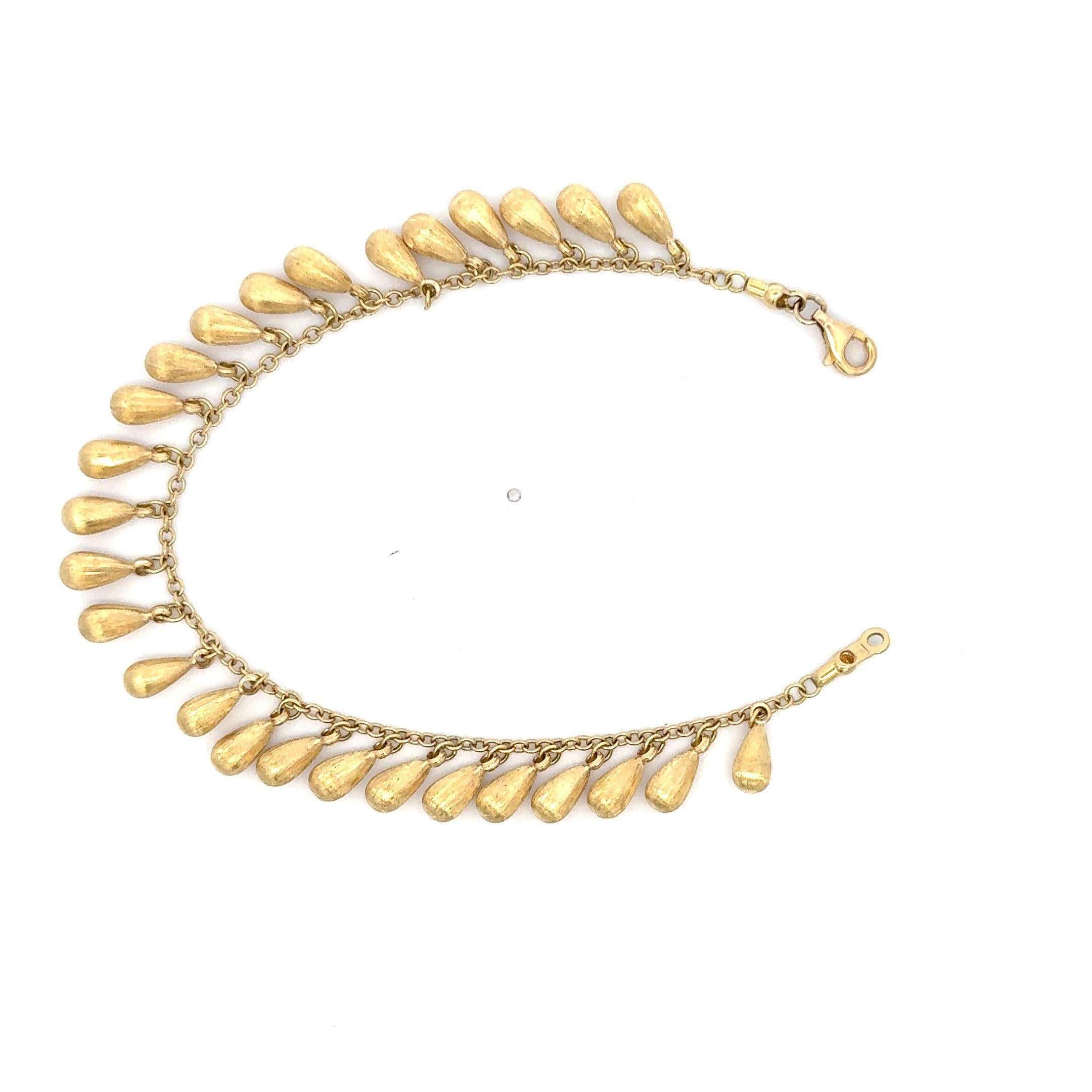 18 Karat Yellow Gold Brush Finished Tear Drop Link Bracelet 12.6 Grams For Sale 1