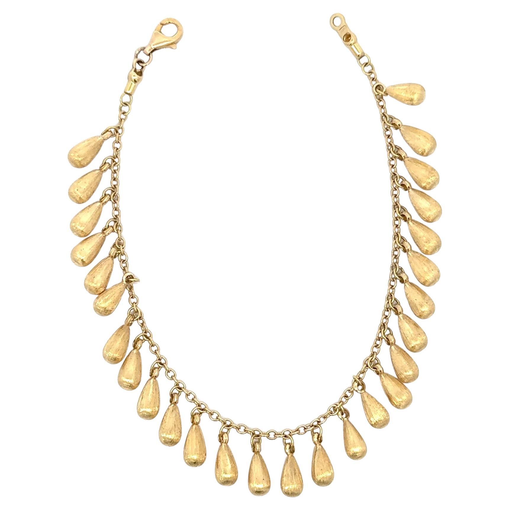 18 Karat Yellow Gold Brush Finished Tear Drop Link Bracelet 12.6 Grams