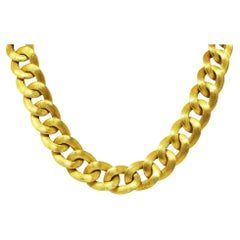 18 Karat Yellow Gold Brushed Curb Link Vintage Chain Necklace