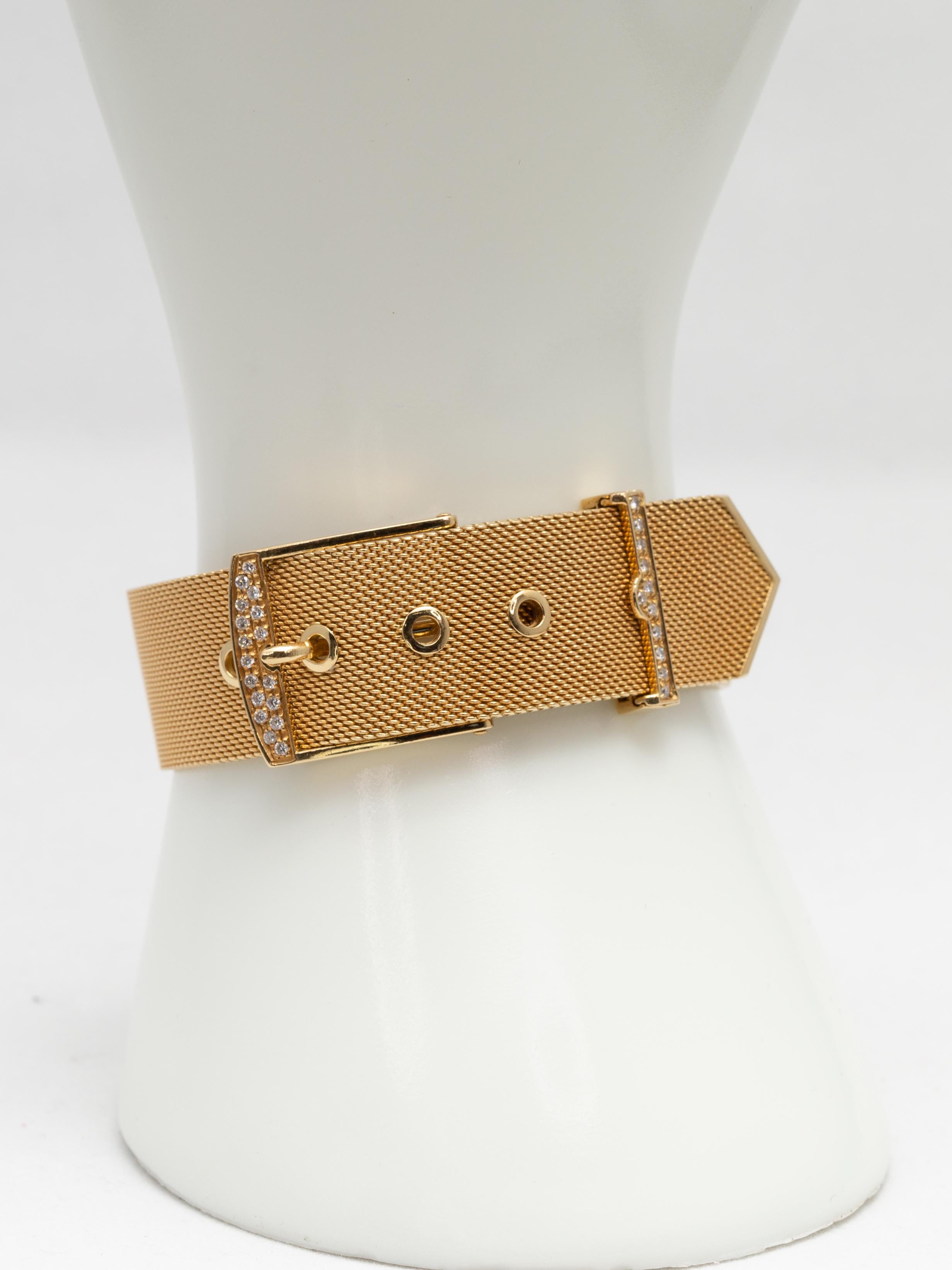 Modern 1960s Buckle Bracelet with 0.40 Carat Round Diamonds in Yellow Gold 1