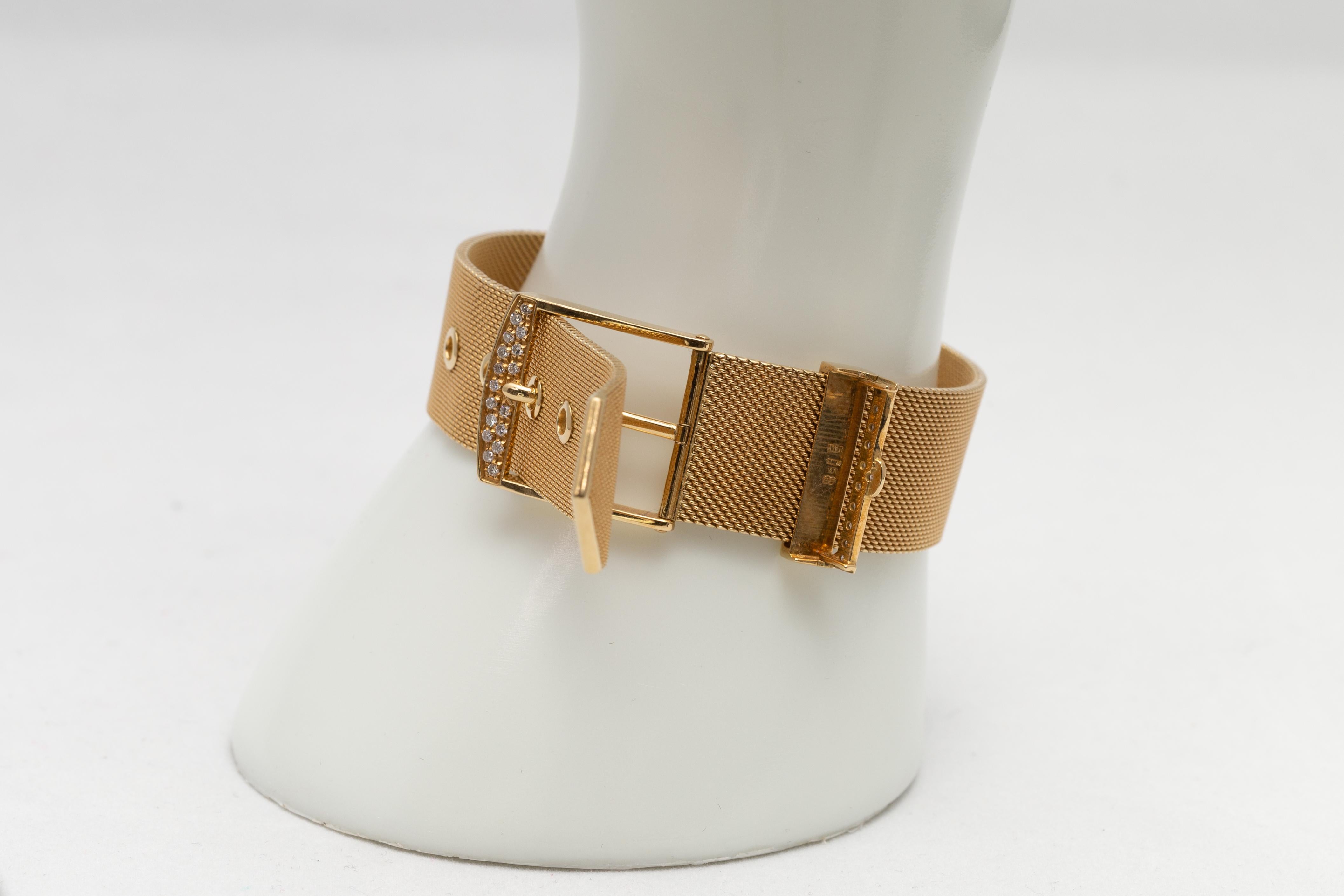 Modern 1960s Buckle Bracelet with 0.40 Carat Round Diamonds in Yellow Gold 3