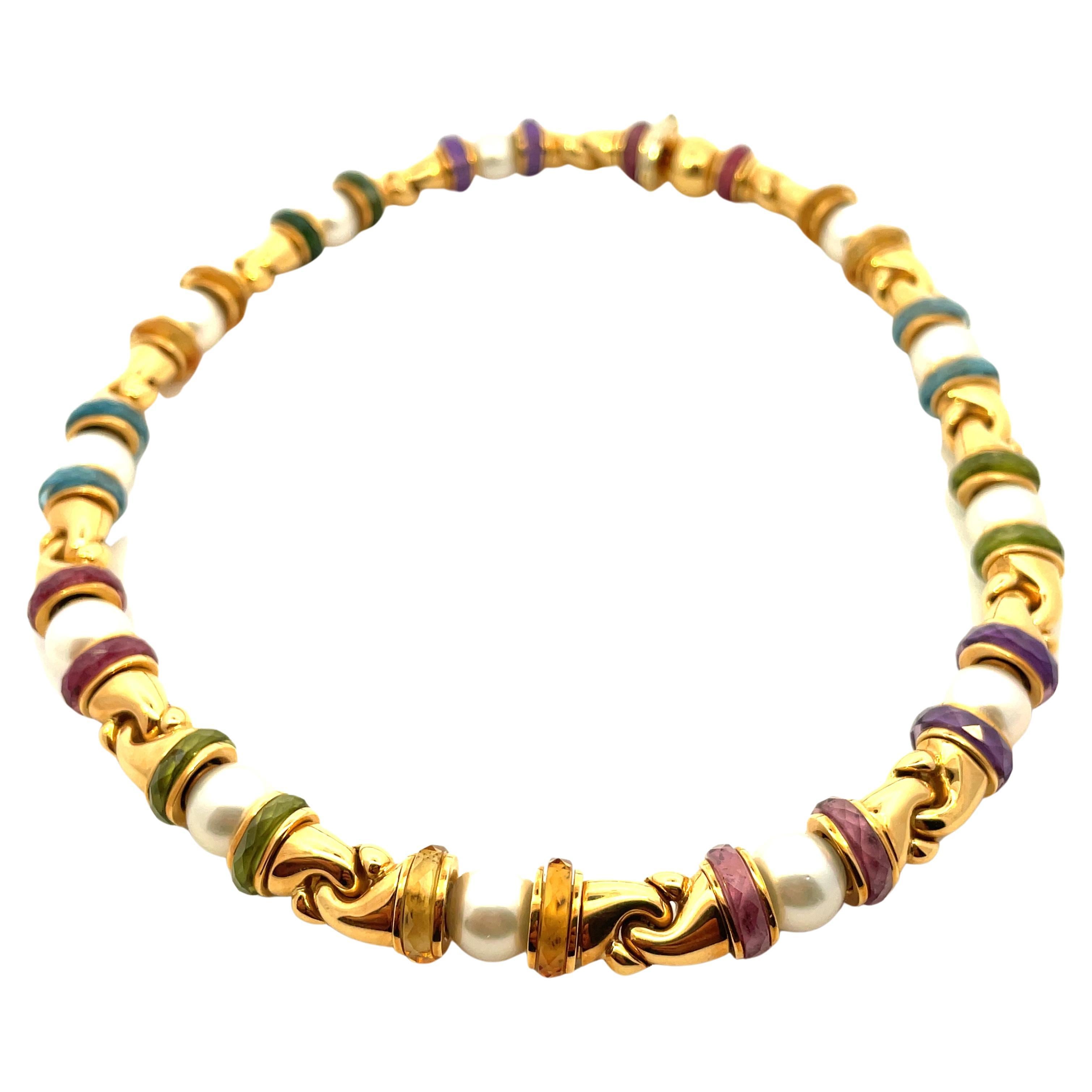 Bulgari Gancio multicolor Tormaline and Pearls 18kt gold Necklace 