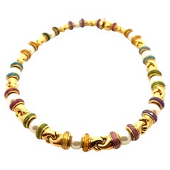 Bulgari Gancio multicolor Tormaline and Pearls 18kt gold Necklace