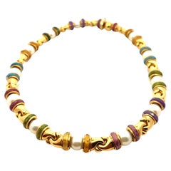 Bulgari Collier Gancio en or 18 carats avec tortue multicolore et perles 