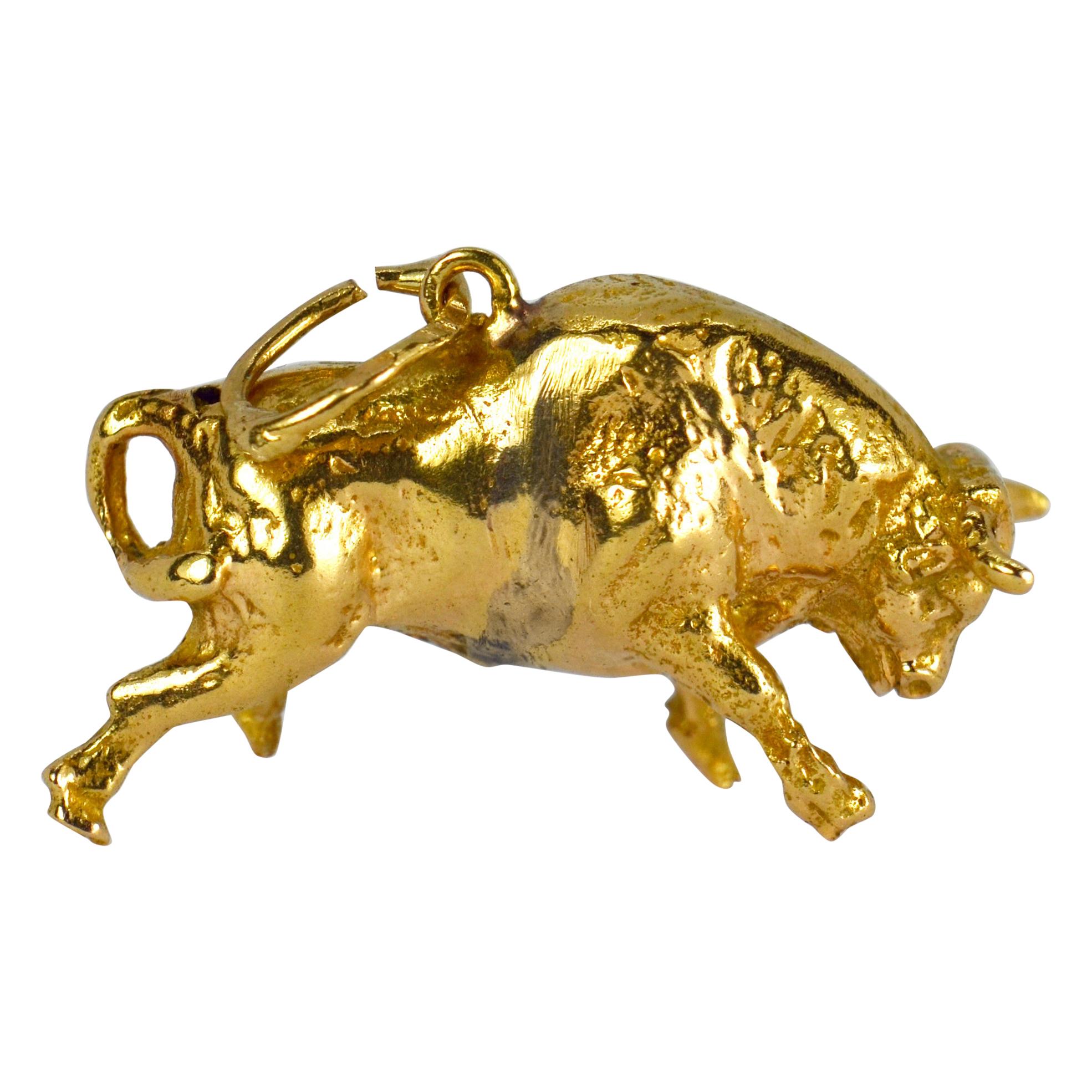 18 Karat Yellow Gold Bull Charm Pendant