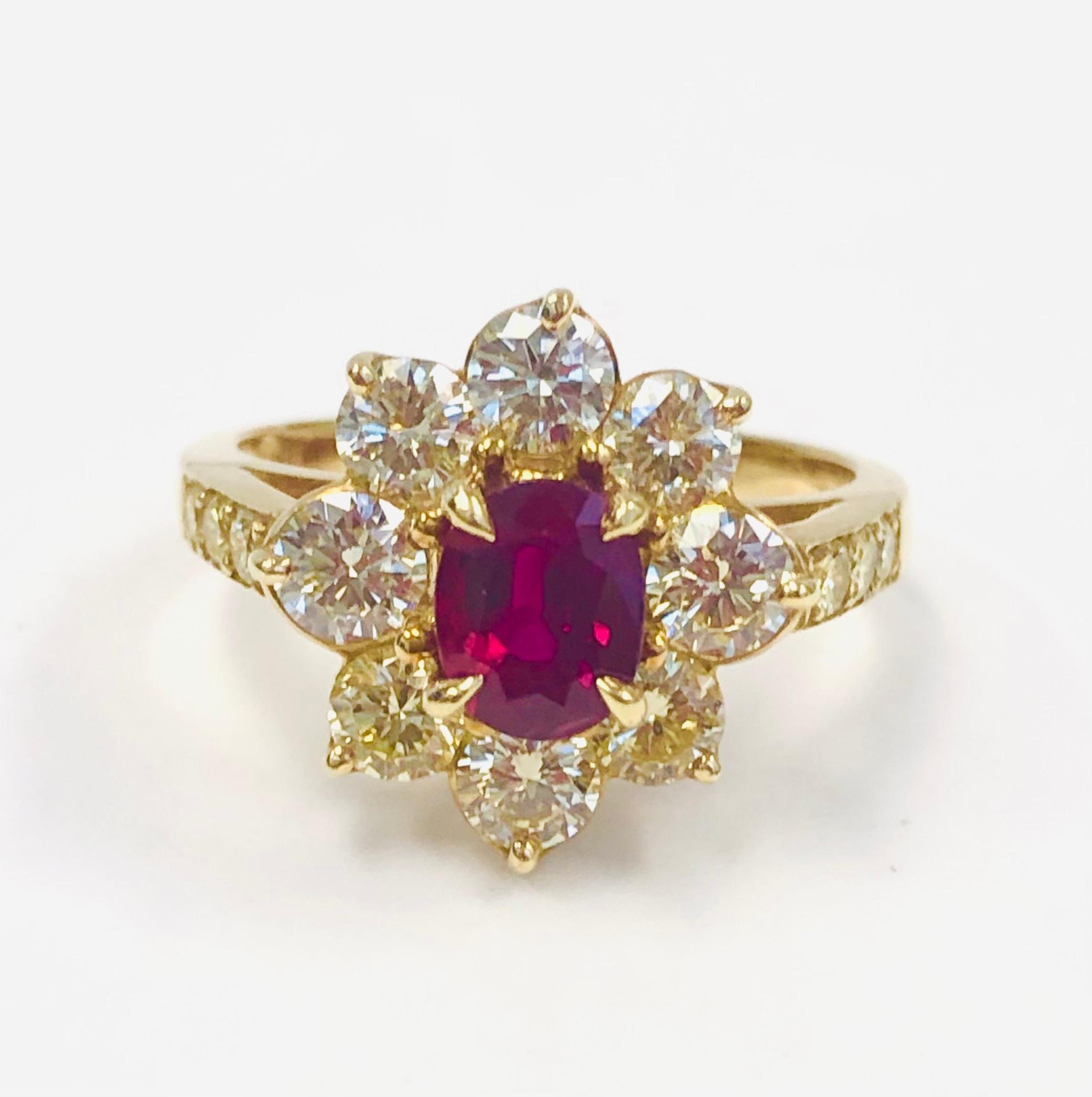 18 Karat Yellow Gold Burma Ruby and Diamond Ring In New Condition For Sale In New York, NY