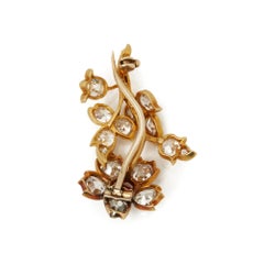 Broche Flor Vintage de Oro Amarillo de 18 Kilates Rubí Birmano y Diamantes