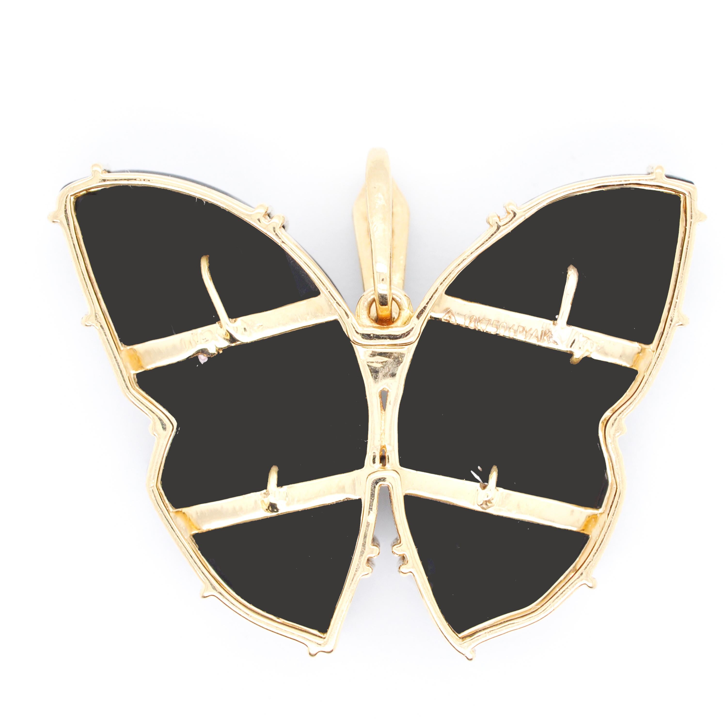 Collar Colgante Diamante Tallado Ágata Mariposa Oro Amarillo 14 Kilates en venta 1