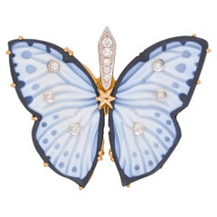 18 Karat Gelbgold Schnitzerei-Diamant-Anhänger-Halskette mit Schmetterling-Achat
