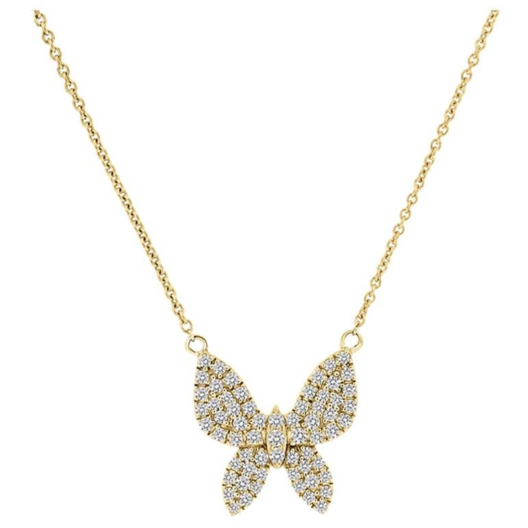 18 Karat Yellow Gold Butterfly Large Diamond Necklace '1/2 Carat' For Sale