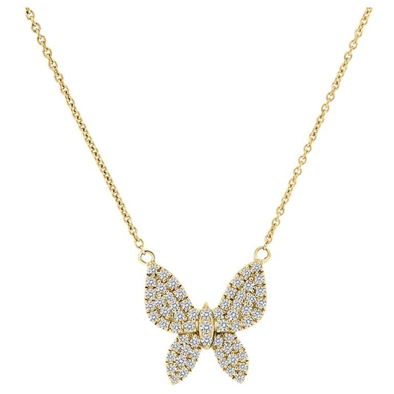 18k Yellow  gold Diamond set Butterfly Necklace