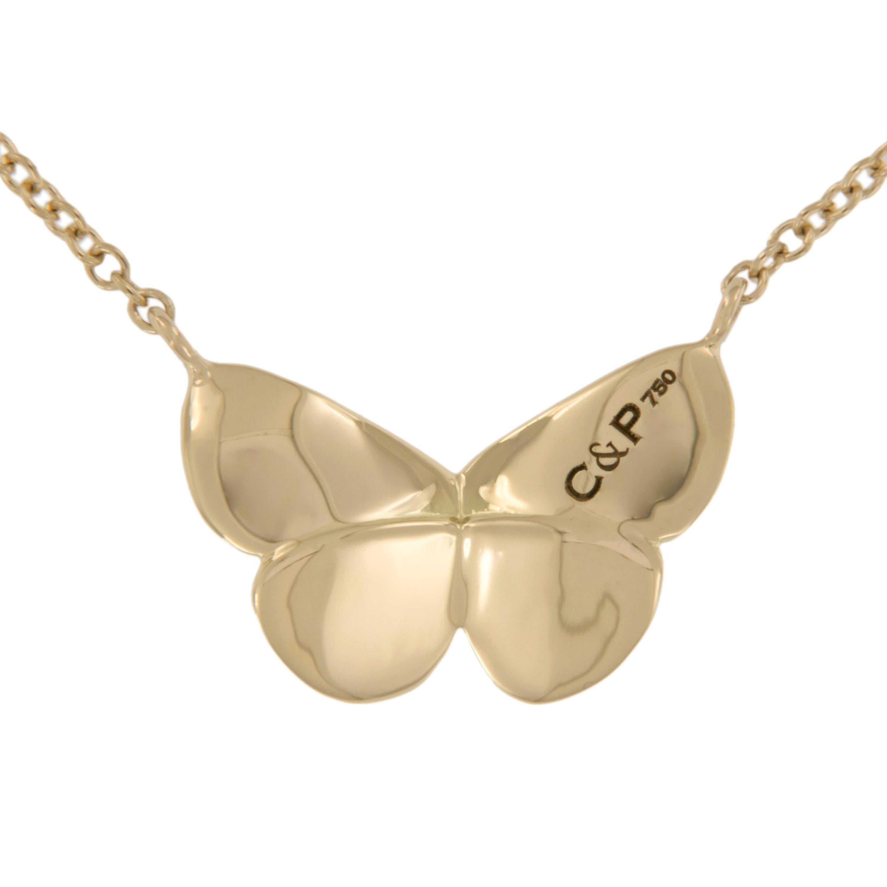 Women's 18 Karat Yellow Gold Butterfly Necklace