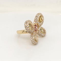 18 Karat Yellow Gold Butterfly Ring with Diamonds and Yellow Sapphires