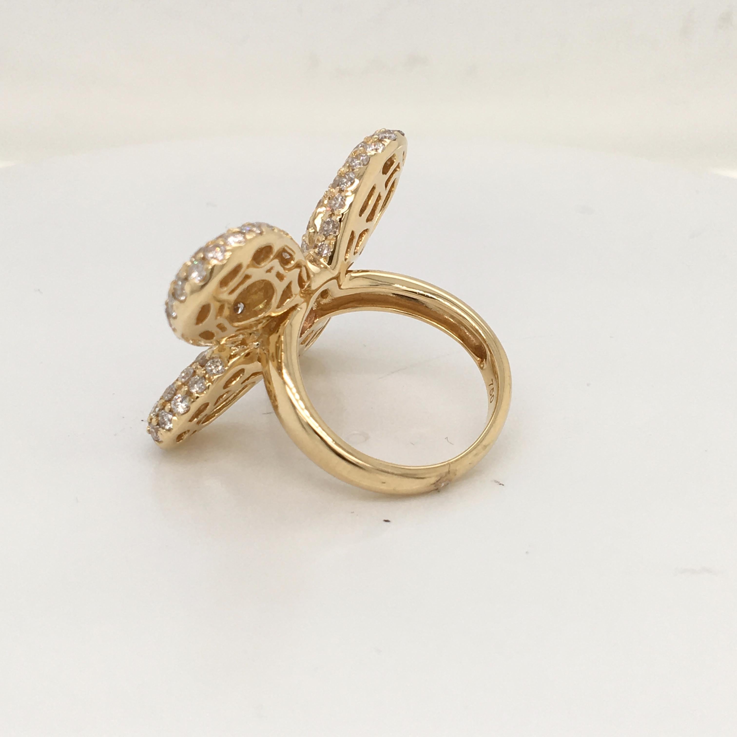 Artist 18 Karat Yellow Gold Butterfly Ring with Diamonds and Yellow Sapphires For Sale